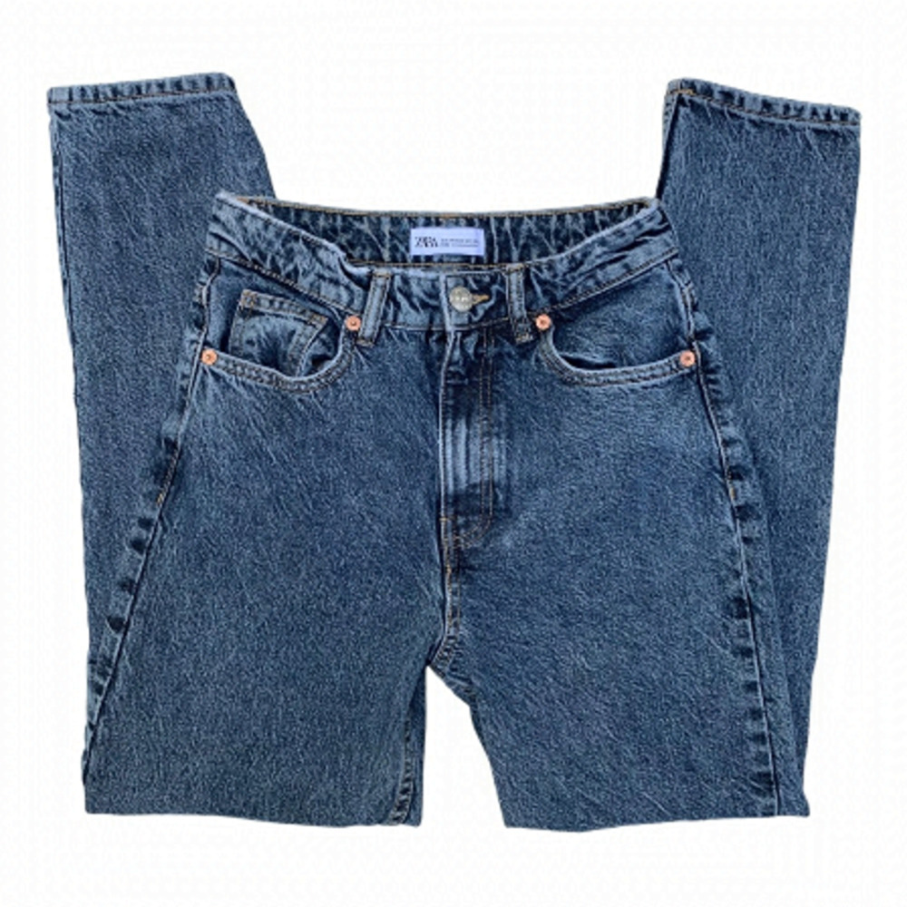 Zara sz 2 Mom-Fit High Waist Stonewash Blue Tapered Ankle Jeans Women's EUC